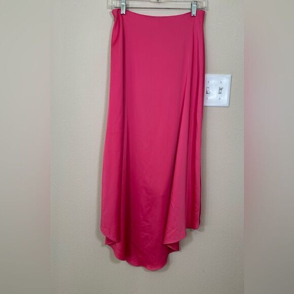 House of Lancry women’s skirt Size XS Barbie pink high low hem midi satiny flowy - Picture 3 of 8